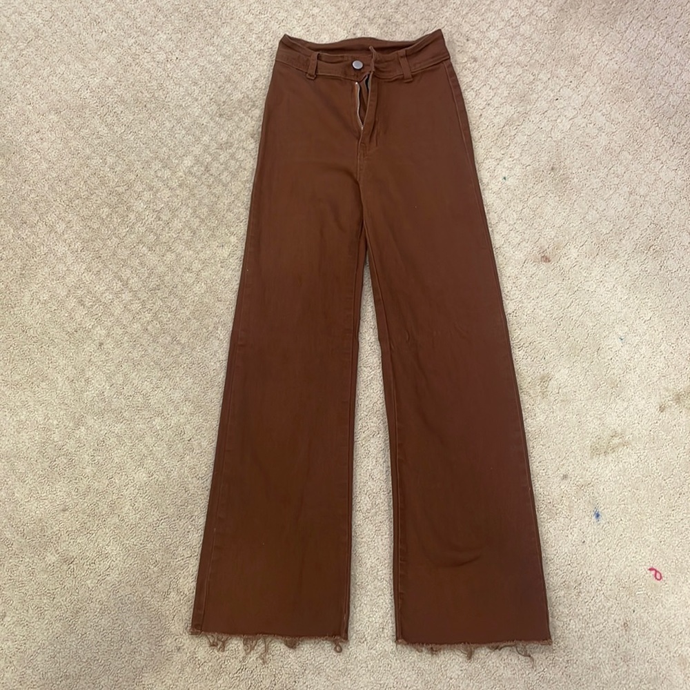 shein brown wide leg high waisted jeans